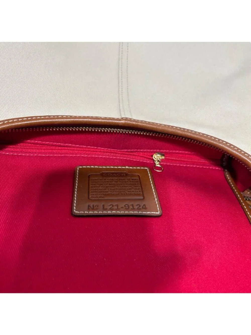 Vintage Y2K Coach Beige Canvas & Leather Shoulder Bag With Red Interior